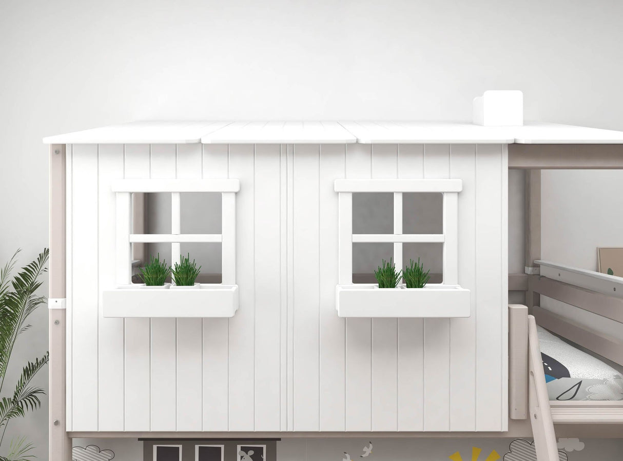 FLEXA Mid Sleeper Playhouse Bed, Solid Pine/Birch Plywood, 90x200 cm