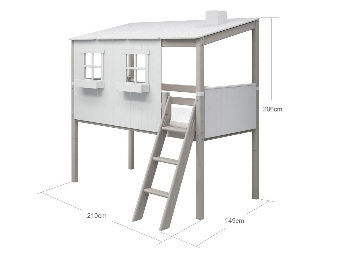 FLEXA Mid Sleeper Playhouse Bed, Solid Pine/Birch Plywood, 90x200 cm