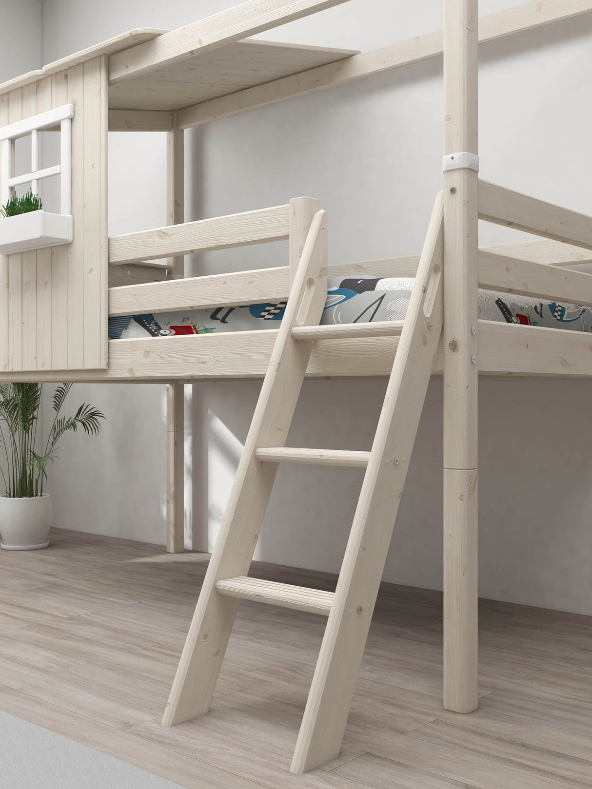 FLEXA Mid Sleeper Playhouse, Solid Pine/Birch Plywood, 90x200 cm