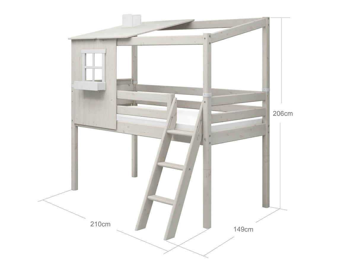 FLEXA Mid Sleeper Playhouse, Solid Pine/Birch Plywood, 90x200 cm