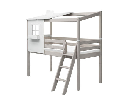 FLEXA Mid Sleeper Playhouse Bed, Solid Pine/Birch Plywood, 90x200 cm