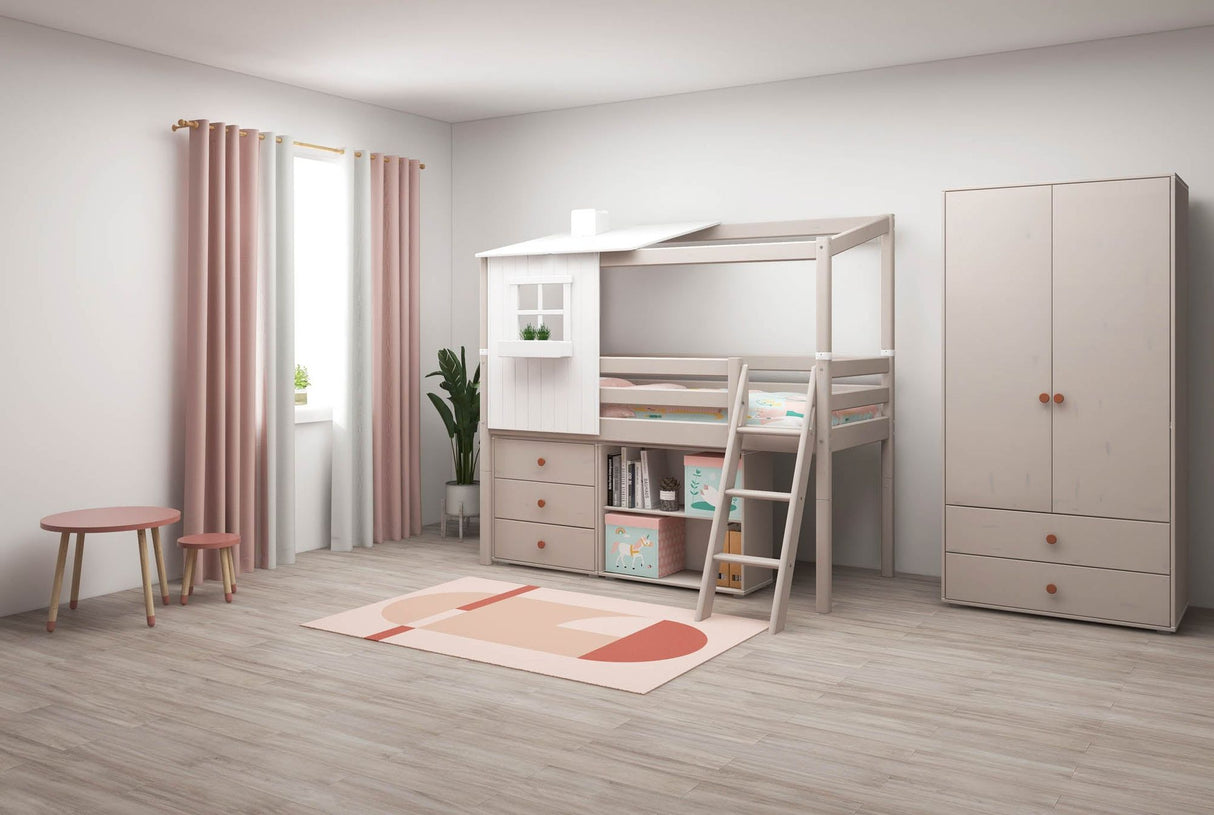 FLEXA Mid Sleeper Playhouse Bed, Solid Pine/Birch Plywood, 90x200 cm