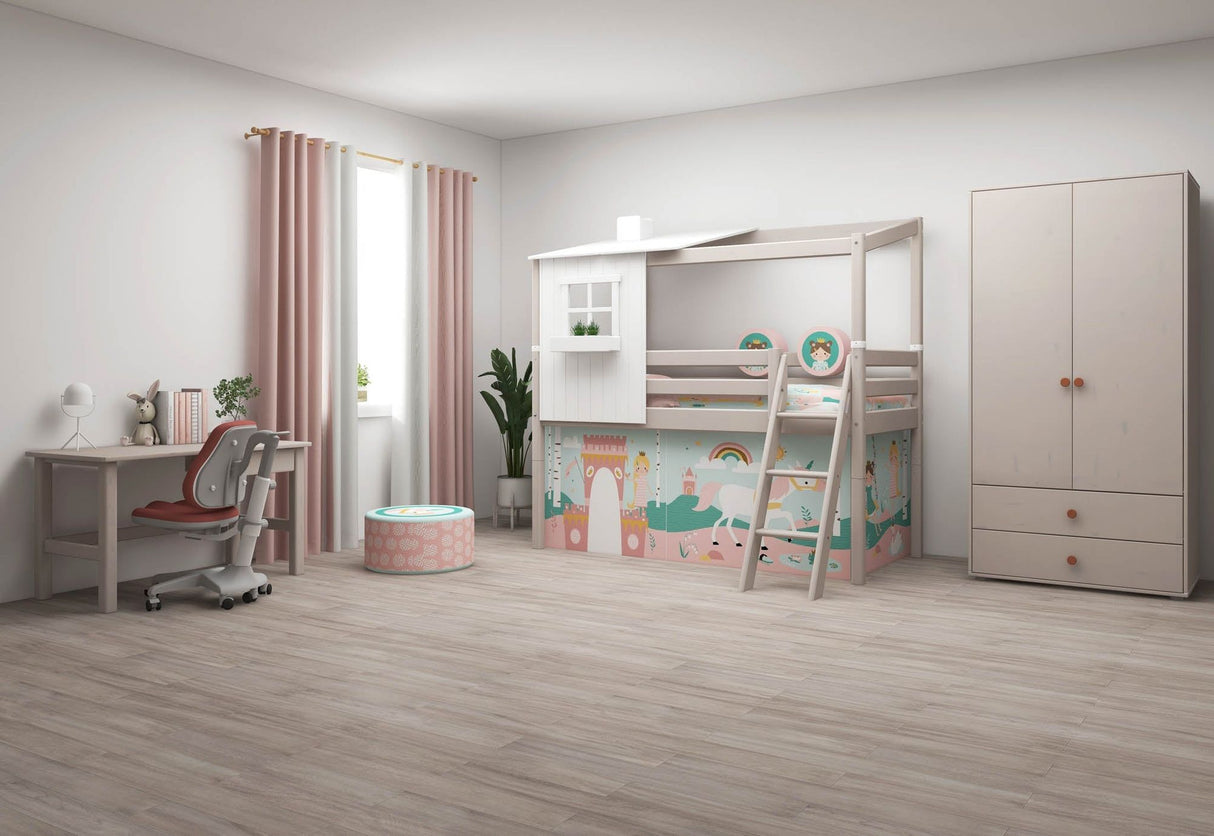 FLEXA Mid Sleeper Playhouse Bed, Solid Pine/Birch Plywood, 90x200 cm
