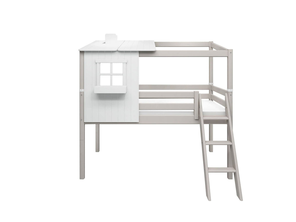 FLEXA Mid Sleeper Playhouse Bed, Solid Pine/Birch Plywood, 90x200 cm