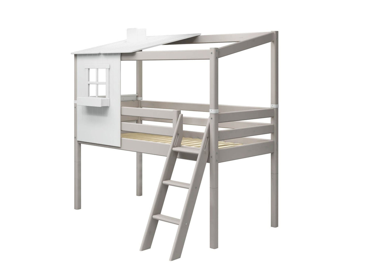 FLEXA Mid Sleeper Playhouse Bed, Solid Pine/Birch Plywood, 90x200 cm