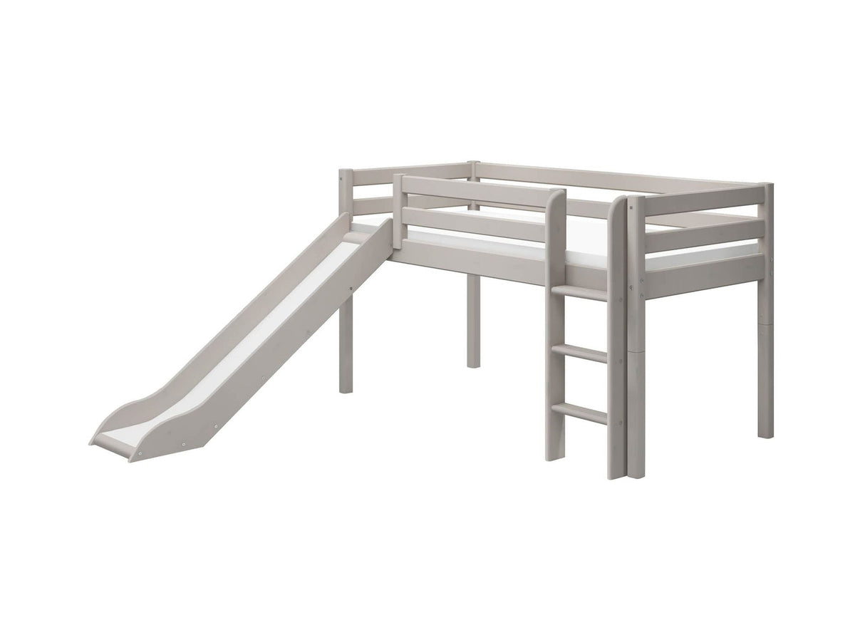 FLEXA Mid Sleeper Bed w. straight ladder and slide, Solid Pine/Birch Plywood, 90x200 cm