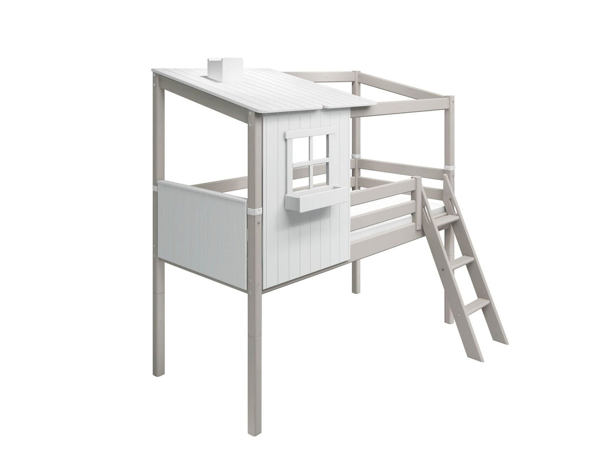 FLEXA Mid Sleeper Playhouse Bed, Solid Pine/Birch Plywood, 90x200 cm