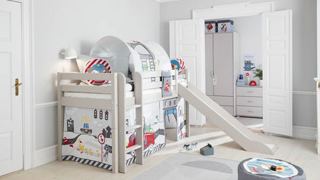 FLEXA Mid Sleeper Bed w. straight ladder and slide, Solid Pine/Birch Plywood, 90x200 cm