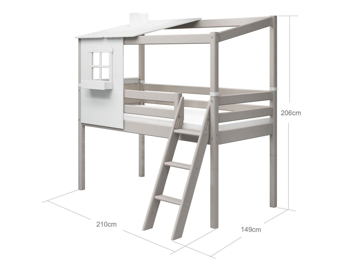 FLEXA Mid Sleeper Playhouse Bed, Solid Pine/Birch Plywood, 90x200 cm