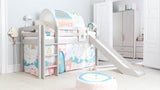 FLEXA Mid Sleeper Bed w. straight ladder and slide, Solid Pine/Birch Plywood, 90x200 cm