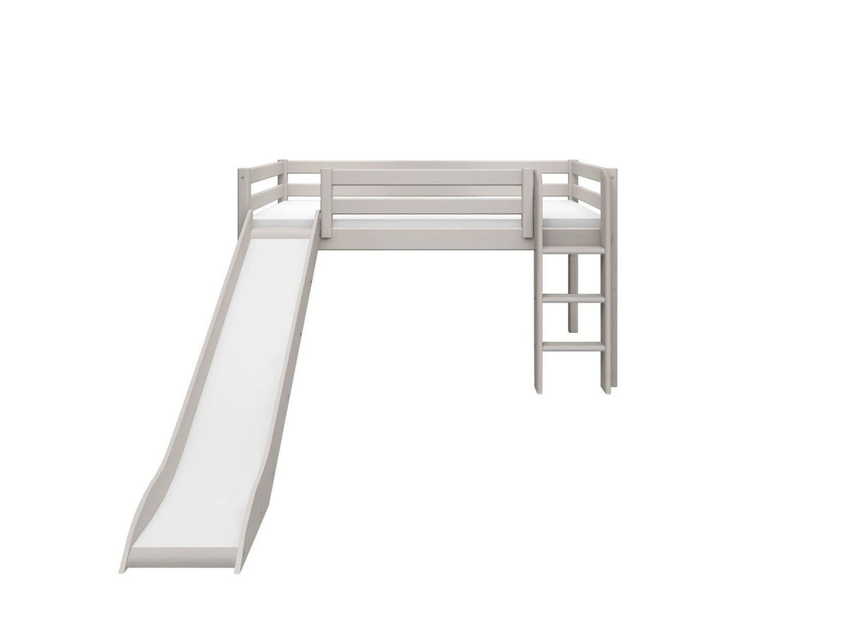 FLEXA Mid Sleeper Bed w. straight ladder and slide, Solid Pine/Birch Plywood, 90x200 cm