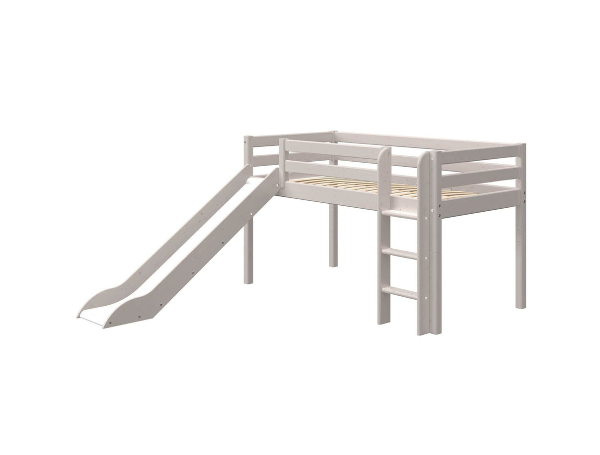 FLEXA Mid Sleeper Bed w. straight ladder and slide, Solid Pine/Birch Plywood, 90x200 cm