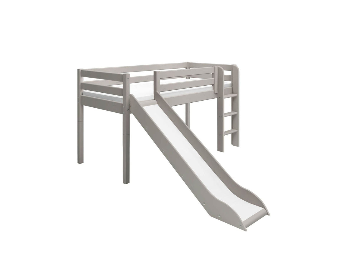 FLEXA Mid Sleeper Bed w. straight ladder and slide, Solid Pine/Birch Plywood, 90x200 cm