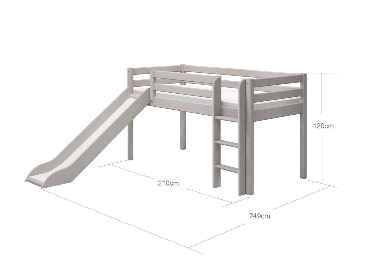 FLEXA Mid Sleeper Bed w. straight ladder and slide, Solid Pine/Birch Plywood, 90x200 cm