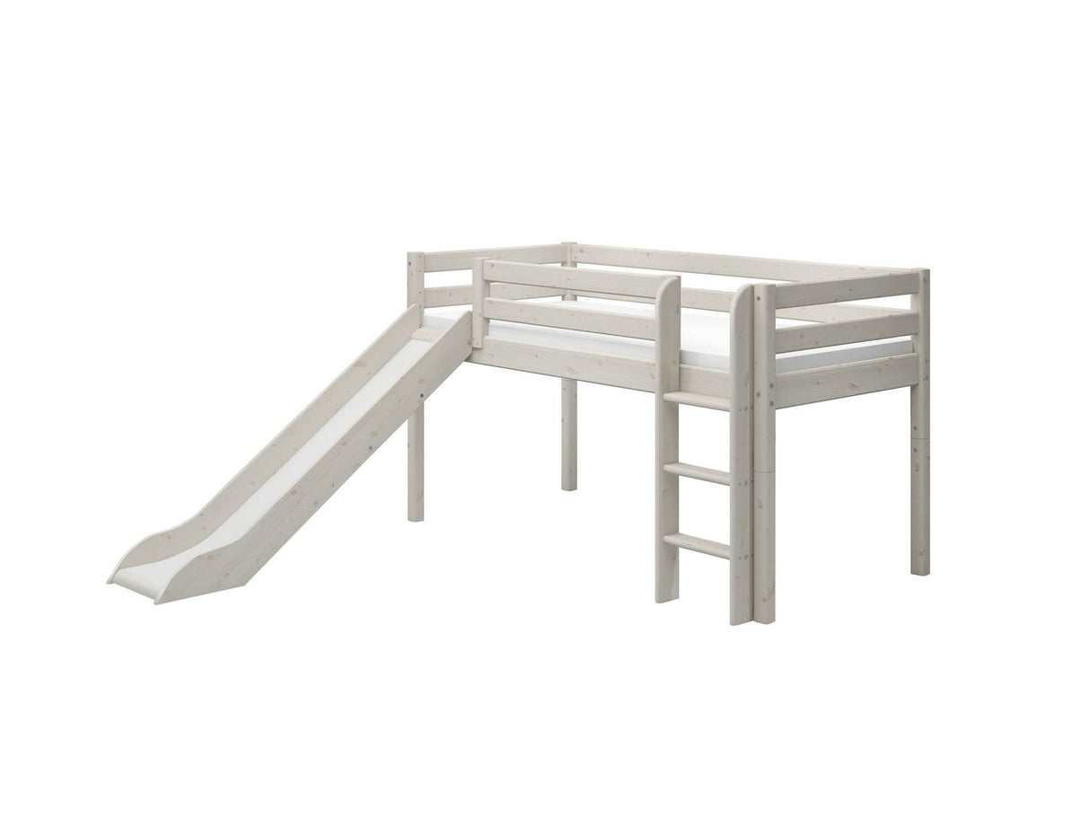 FLEXA Classic Mid Sleeper Bed with straight ladder and slide, Solid Pine/Birch Plywood, 90x200 cm