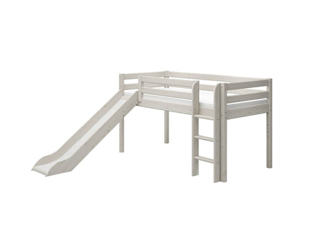 FLEXA Classic Mid Sleeper Bed with straight ladder and slide, Solid Pine/Birch Plywood, 90x200 cm