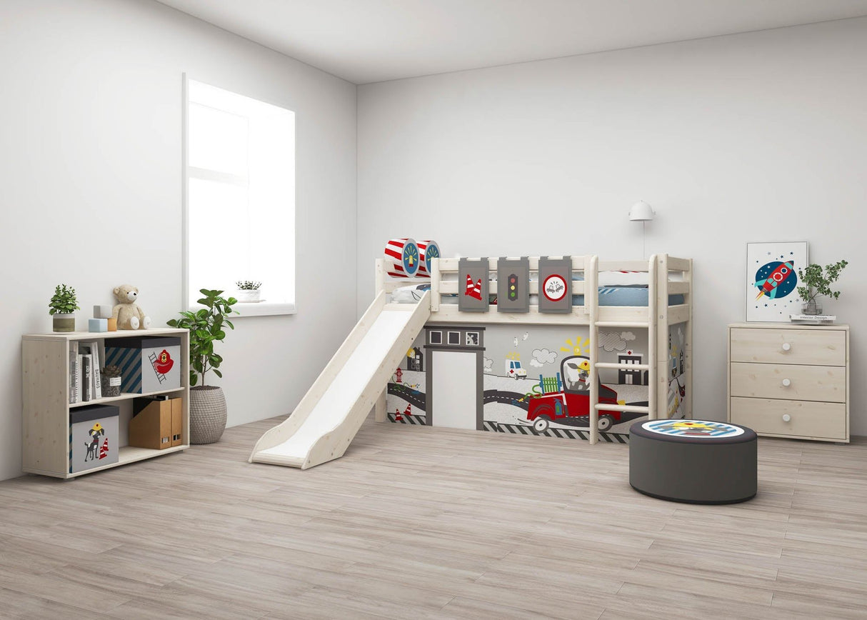 FLEXA Classic Mid Sleeper Bed with straight ladder and slide, Solid Pine/Birch Plywood, 90x200 cm