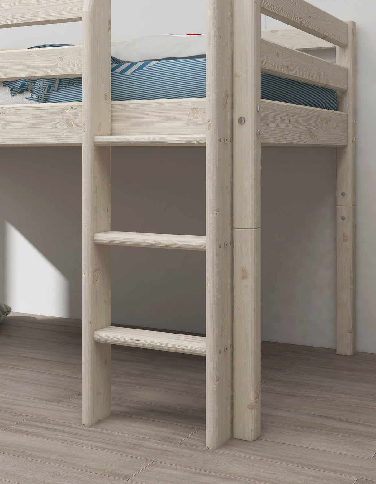 FLEXA Classic Mid Sleeper Bed with straight ladder and slide, Solid Pine/Birch Plywood, 90x200 cm