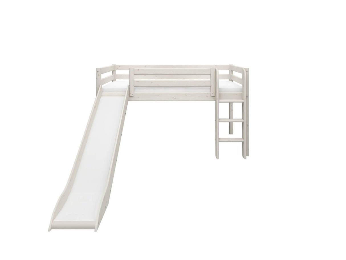 FLEXA Classic Mid Sleeper Bed with straight ladder and slide, Solid Pine/Birch Plywood, 90x200 cm
