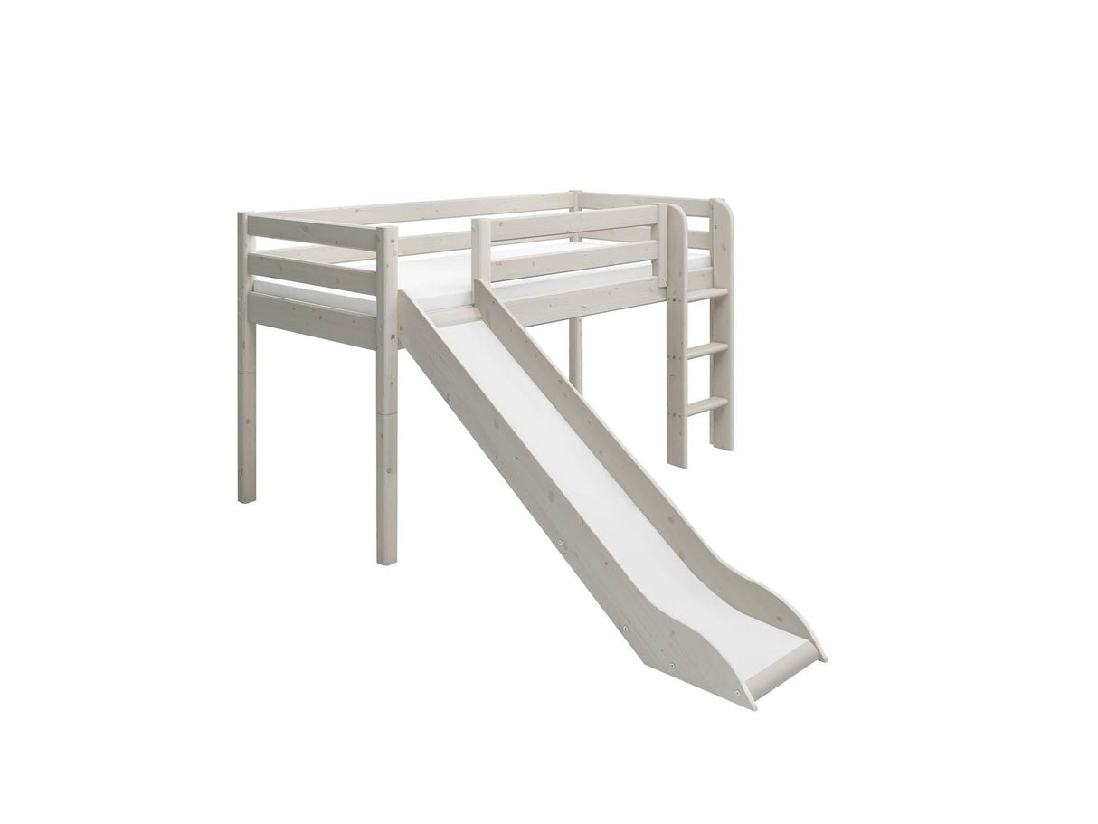 FLEXA Classic Mid Sleeper Bed with straight ladder and slide, Solid Pine/Birch Plywood, 90x200 cm