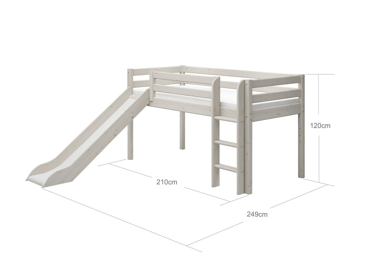 FLEXA Classic Mid Sleeper Bed with straight ladder and slide, Solid Pine/Birch Plywood, 90x200 cm