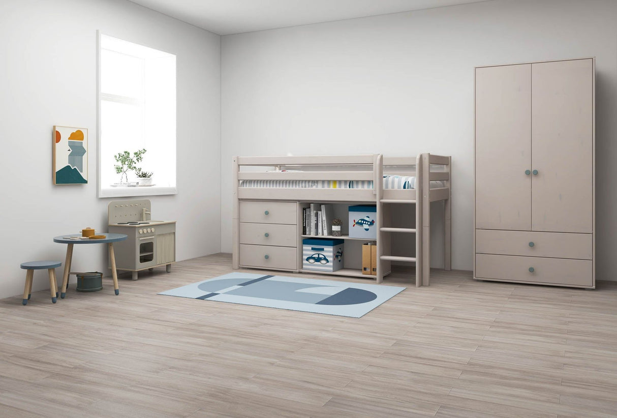 FLEXA Classic Mid Sleeper Bed with straight ladder, Solid Pine/Birch Plywood, 90x200 cm
