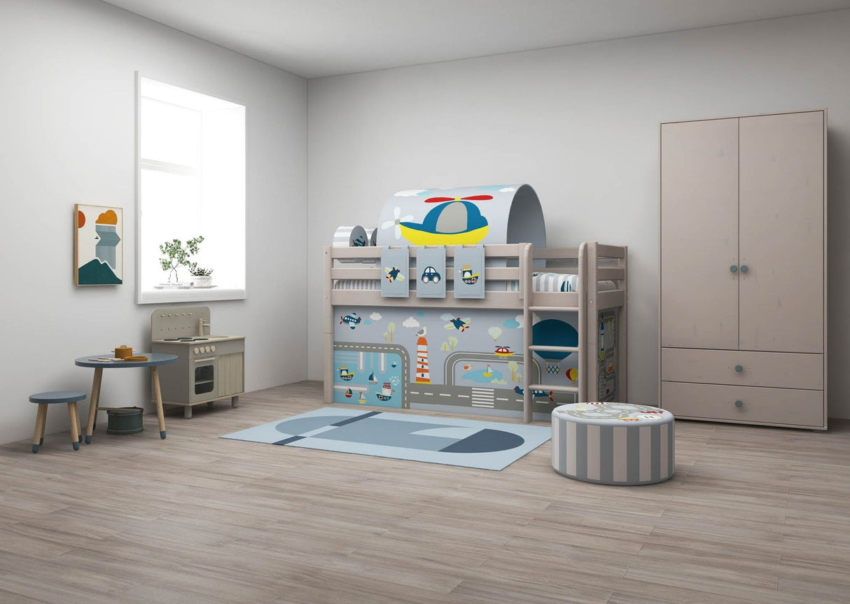 FLEXA Classic Mid Sleeper Bed with straight ladder, Solid Pine/Birch Plywood, 90x200 cm