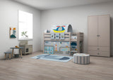 FLEXA Classic Mid Sleeper Bed with straight ladder, Solid Pine/Birch Plywood, 90x200 cm