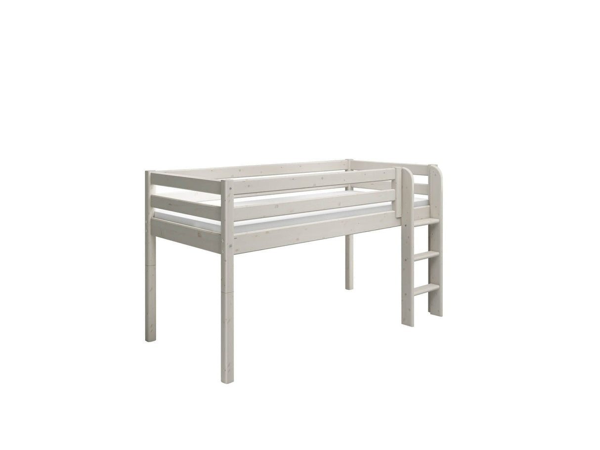 FLEXA Classic Mid Sleeper Bed with straight ladder, Solid Pine/Birch Plywood, 90x200 cm