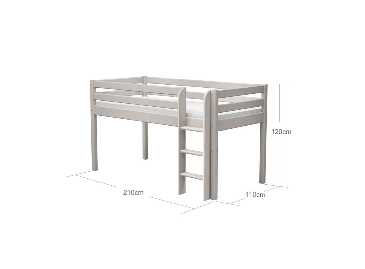 FLEXA Classic Mid Sleeper Bed with straight ladder, Solid Pine/Birch Plywood, 90x200 cm