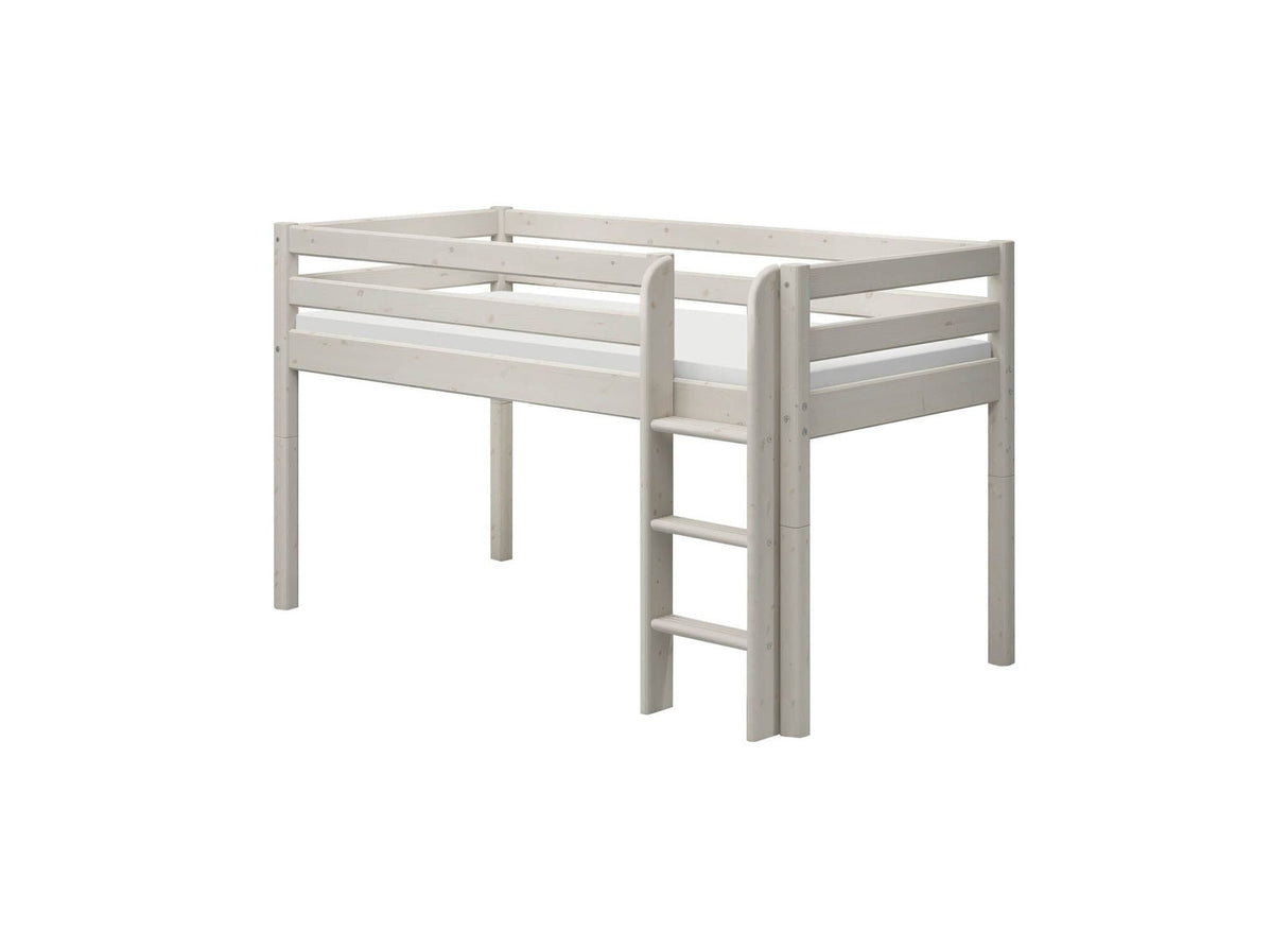 FLEXA Classic Mid Sleeper Bed with straight ladder, Solid Pine/Birch Plywood, 90x200 cm