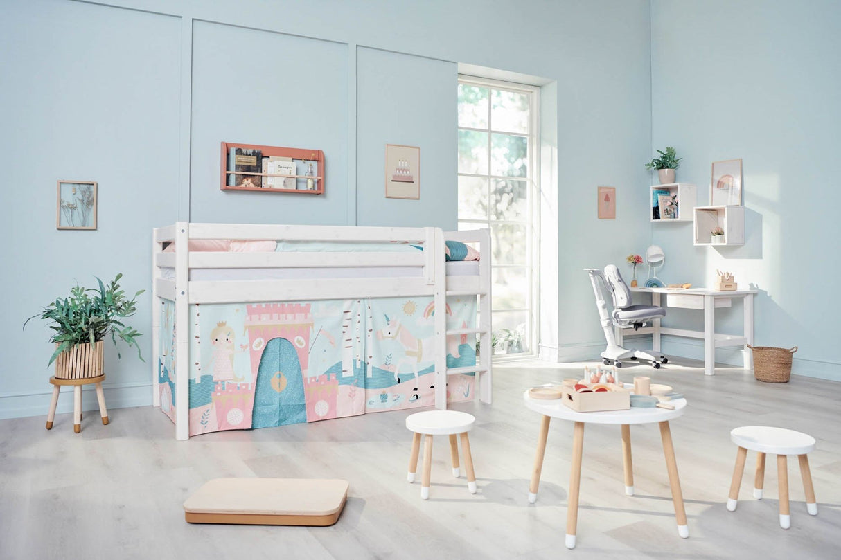 FLEXA Classic Mid Sleeper Bed with straight ladder, Solid Pine/Birch Plywood, 90x200 cm