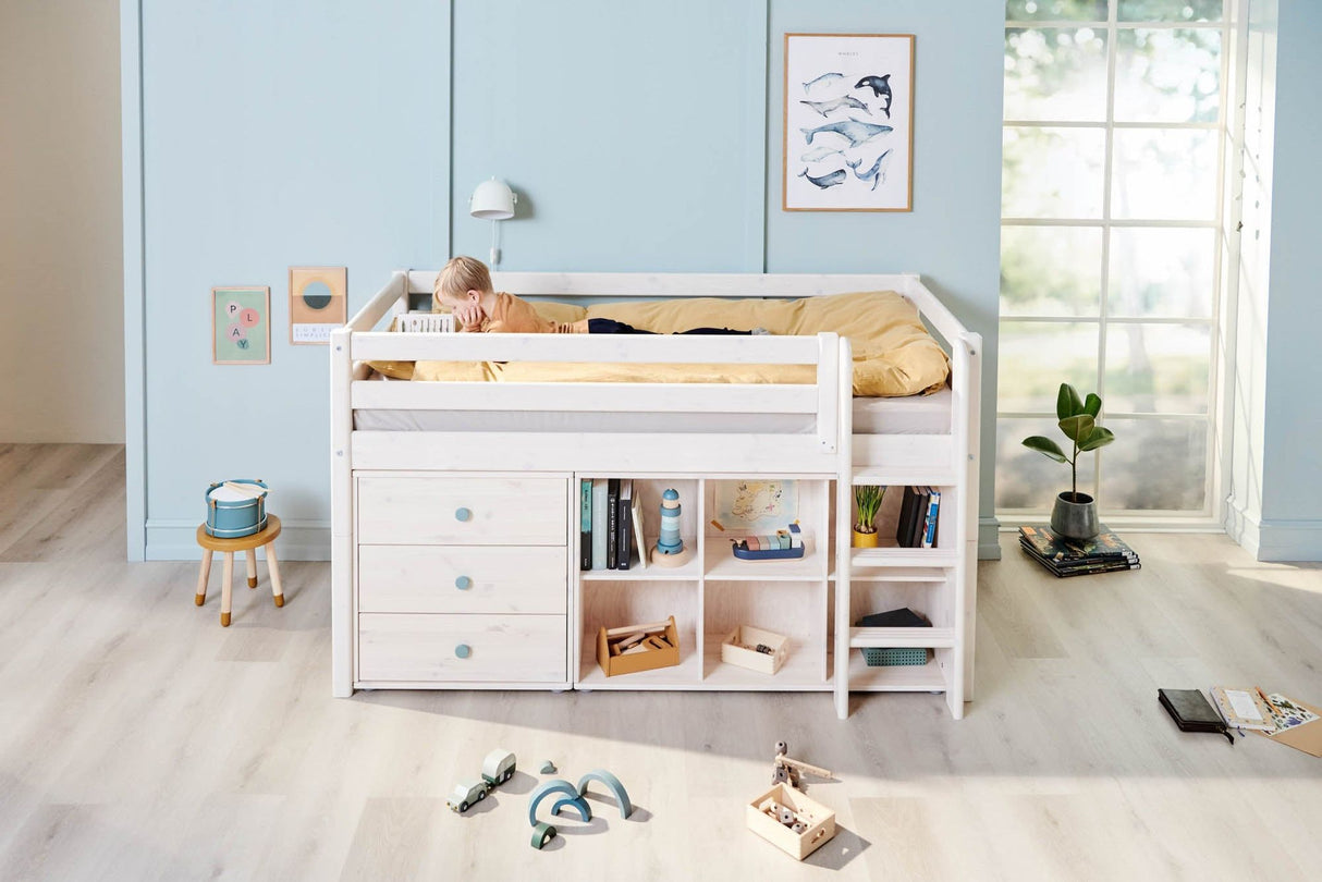 FLEXA Classic Mid Sleeper Bed with straight ladder, Solid Pine/Birch Plywood, 90x200 cm