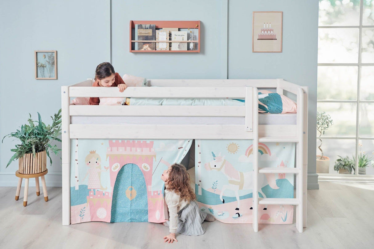 FLEXA Classic Mid Sleeper Bed with straight ladder, Solid Pine/Birch Plywood, 90x200 cm