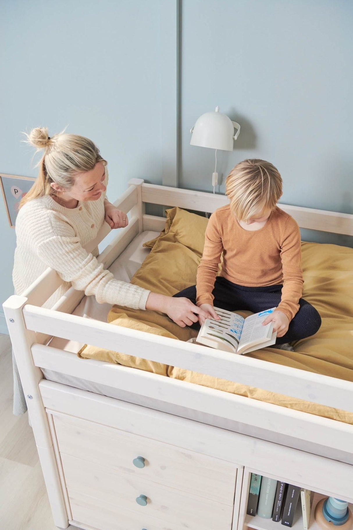 FLEXA Classic Mid Sleeper Bed with straight ladder, Solid Pine/Birch Plywood, 90x200 cm