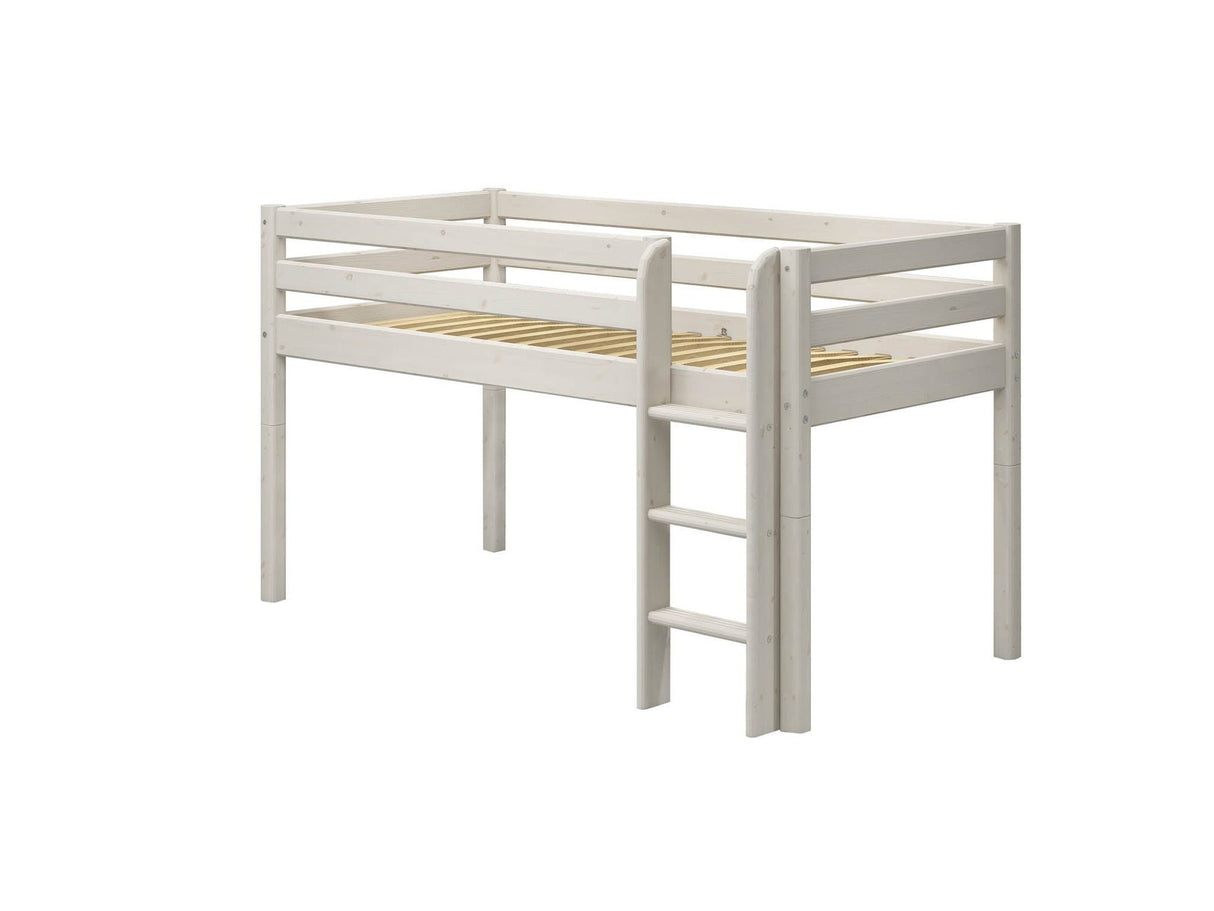 FLEXA Classic Mid Sleeper Bed with straight ladder, Solid Pine/Birch Plywood, 90x200 cm