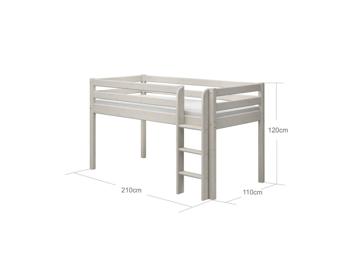 FLEXA Classic Mid Sleeper Bed with straight ladder, Solid Pine/Birch Plywood, 90x200 cm