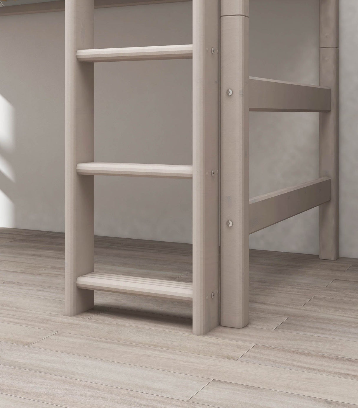 FLEXA Mid Sleeper Bed w. straight ladder, Solid Pine/Birch Plywood, 90x200 cm