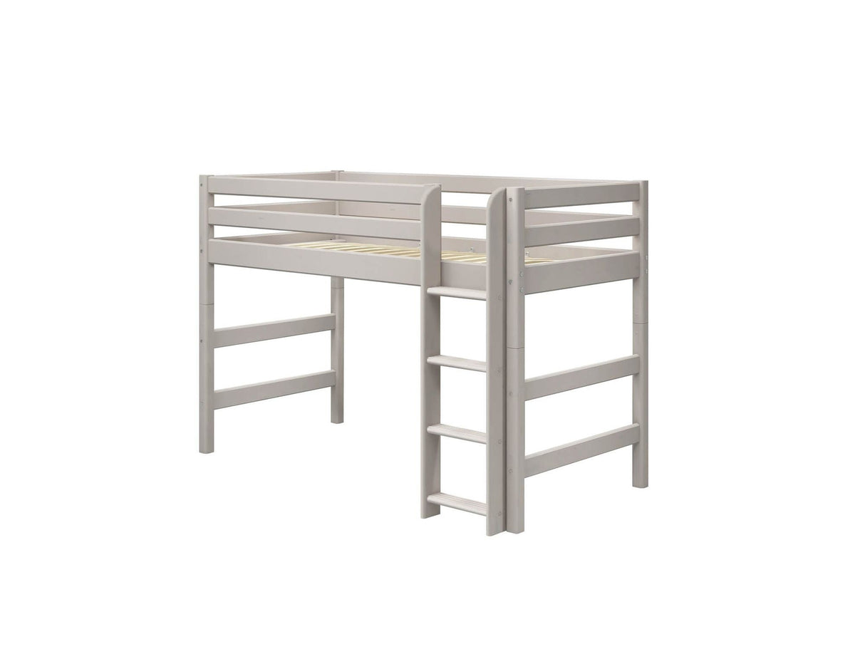 FLEXA Mid Sleeper Bed w. straight ladder, Solid Pine/Birch Plywood, 90x200 cm