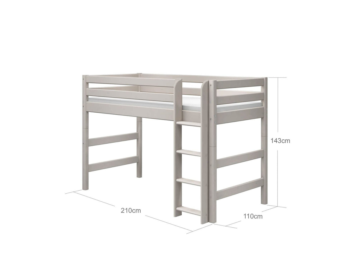 FLEXA Mid Sleeper Bed w. straight ladder, Solid Pine/Birch Plywood, 90x200 cm