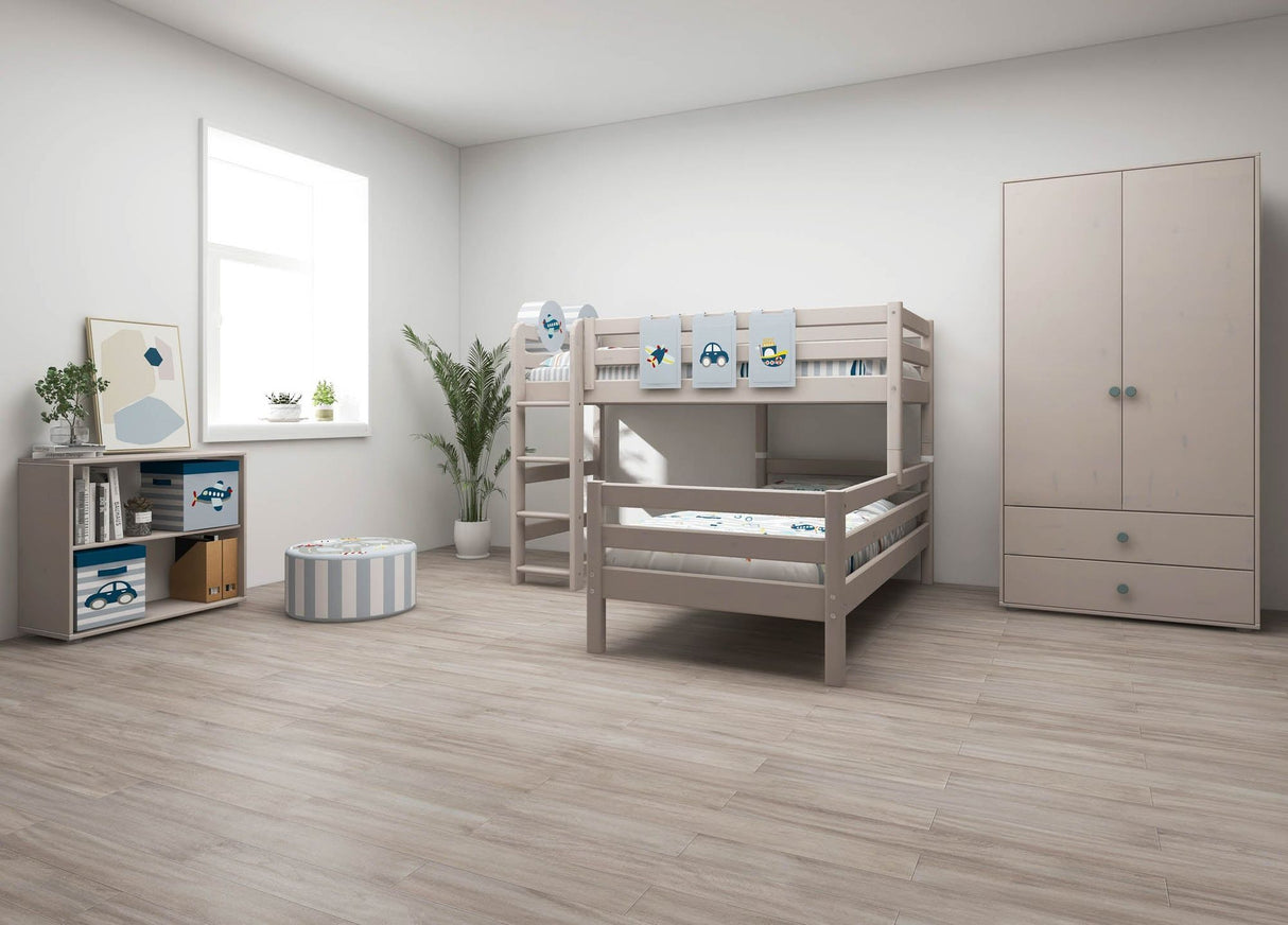 FLEXA Classic Mid Sleeper Bed with straight ladder, Solid Pine/Birch Plywood, 90x200 cm