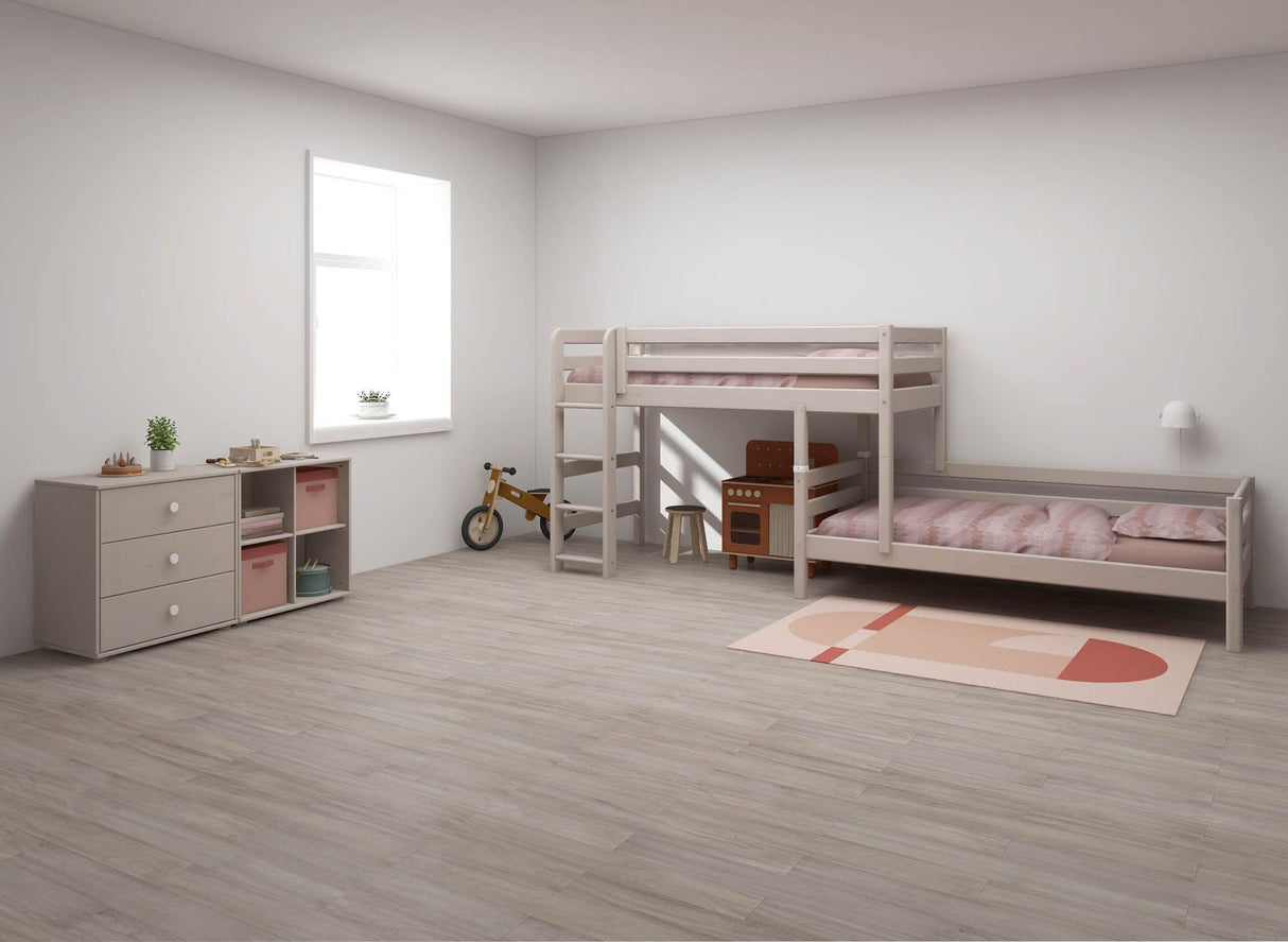 FLEXA Classic Mid Sleeper Bed with straight ladder, Solid Pine/Birch Plywood, 90x200 cm