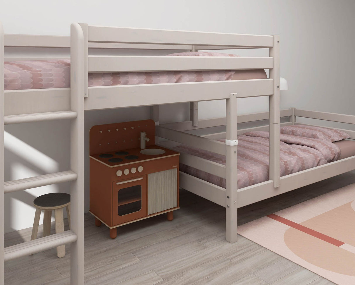 FLEXA Classic Mid Sleeper Bed with straight ladder, Solid Pine/Birch Plywood, 90x200 cm