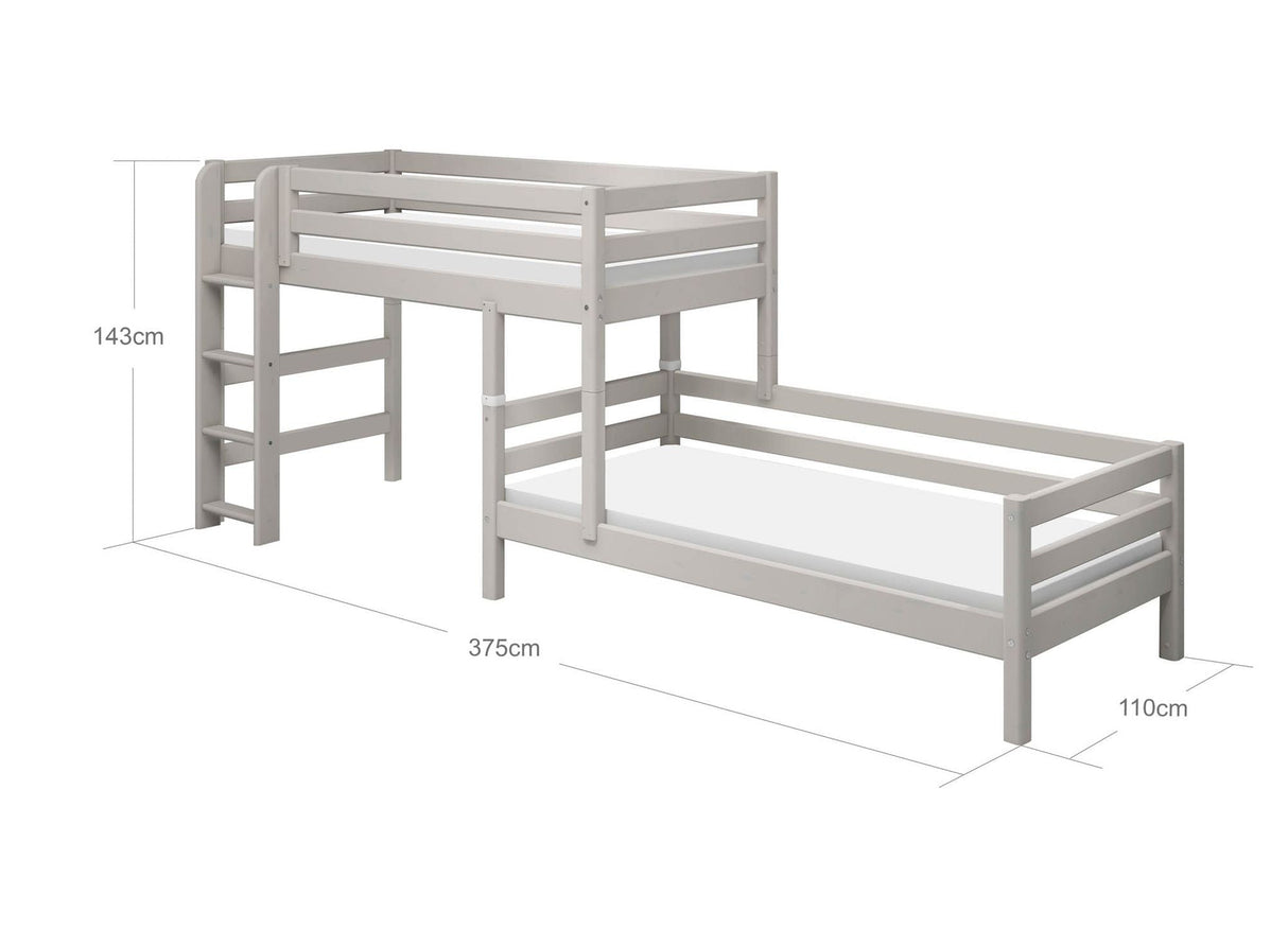 FLEXA Classic Mid Sleeper Bed with straight ladder, Solid Pine/Birch Plywood, 90x200 cm