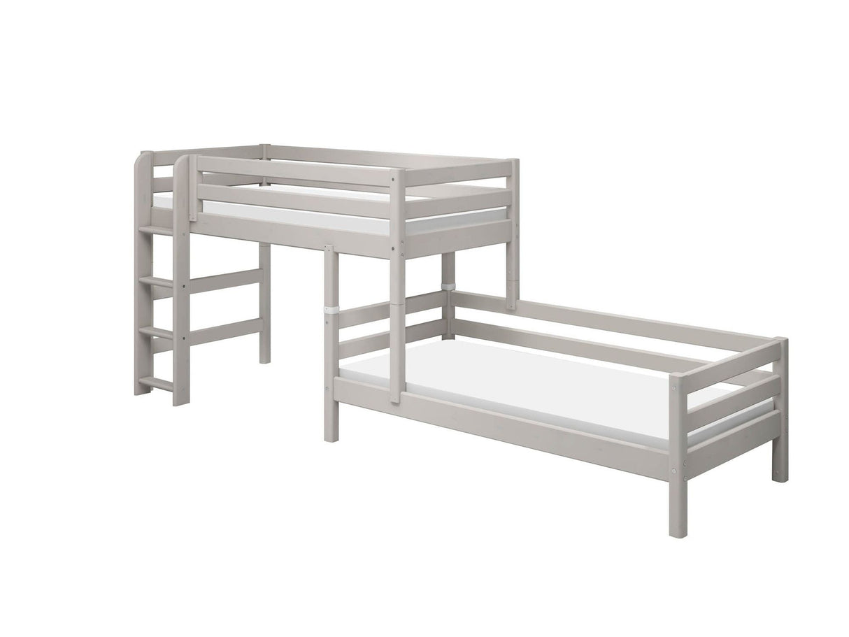 FLEXA Classic Mid Sleeper Bed with straight ladder, Solid Pine/Birch Plywood, 90x200 cm