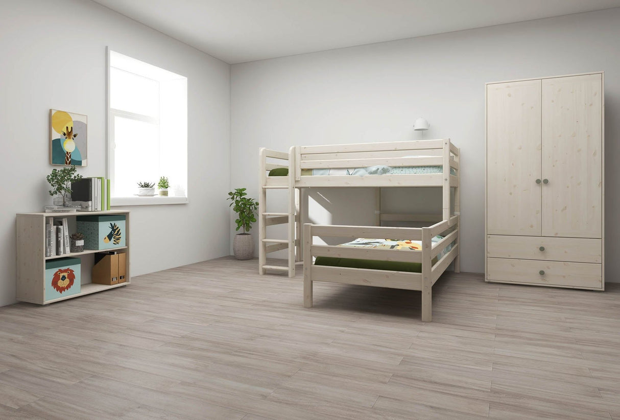 FLEXA Classic Mid Sleeper Bed with straight ladder, Solid Pine/Birch Plywood, 90x200 cm