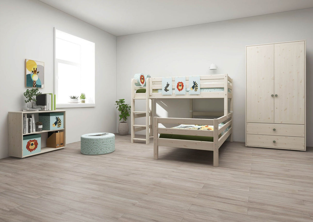 FLEXA Classic Mid Sleeper Bed with straight ladder, Solid Pine/Birch Plywood, 90x200 cm