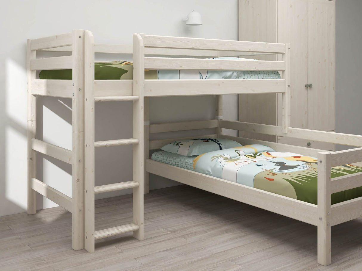 FLEXA Classic Mid Sleeper Bed with straight ladder, Solid Pine/Birch Plywood, 90x200 cm
