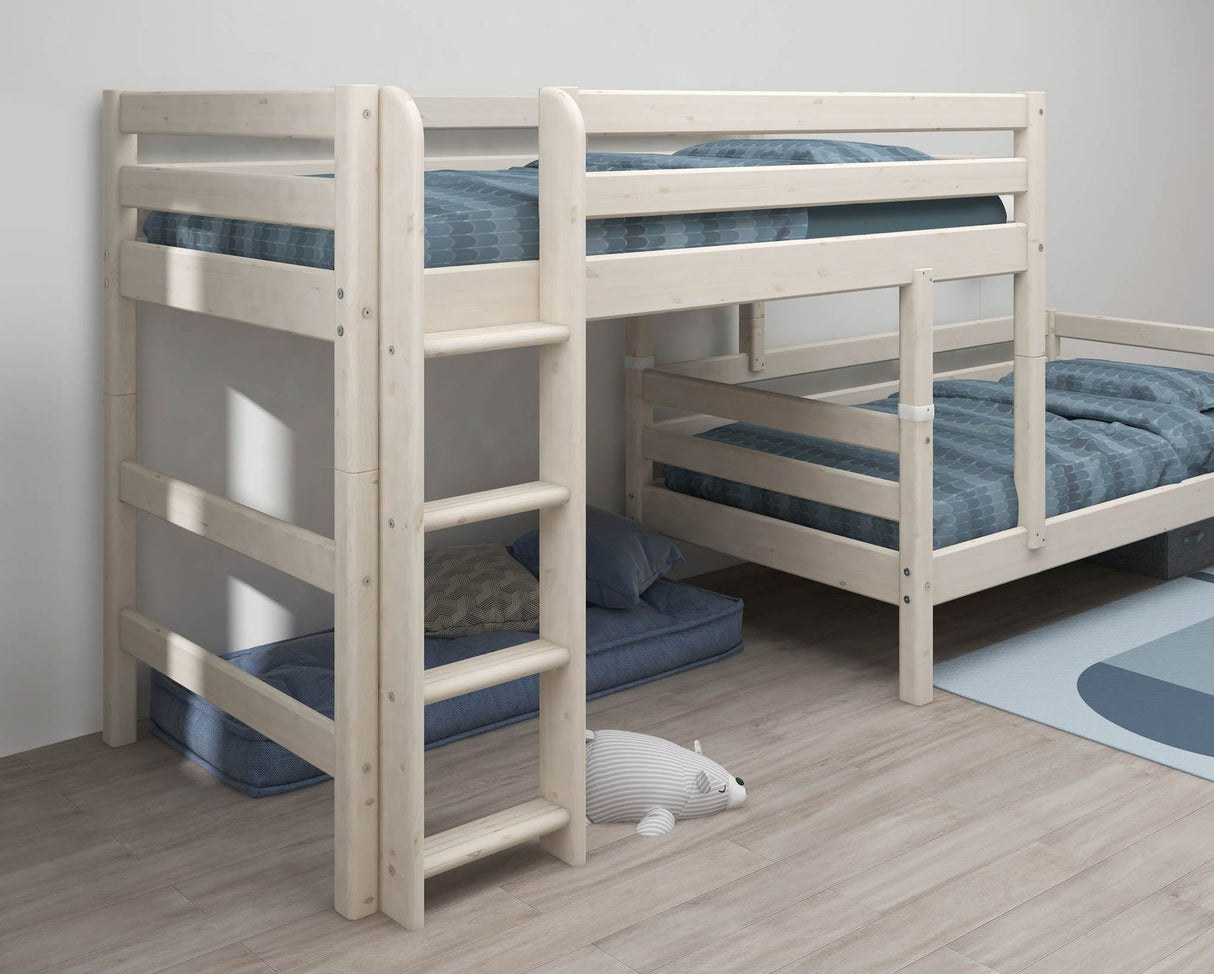 FLEXA Classic Mid Sleeper Bed with straight ladder, Solid Pine/Birch Plywood, 90x200 cm