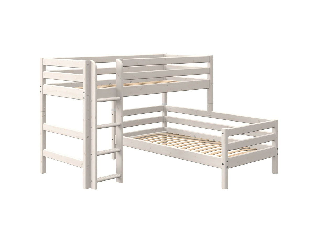 FLEXA Classic Mid Sleeper Bed with straight ladder, Solid Pine/Birch Plywood, 90x200 cm